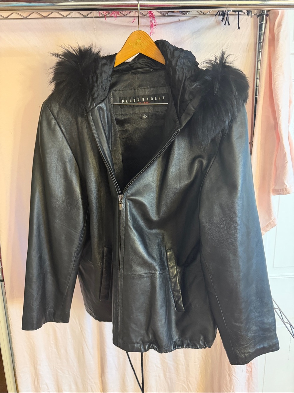 Fleet Street Women's Black Faux-Fur Hooded Leather Jacket